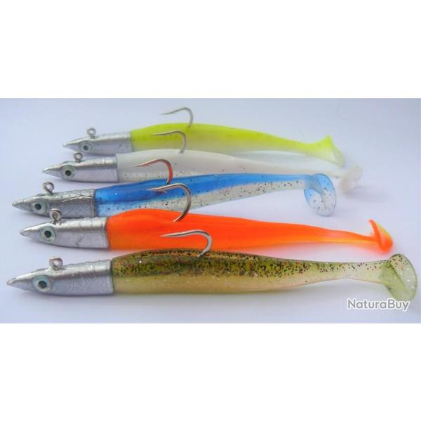 lot 1 :5 leurres de  type shad avec t�te  plomb�e de 10gr