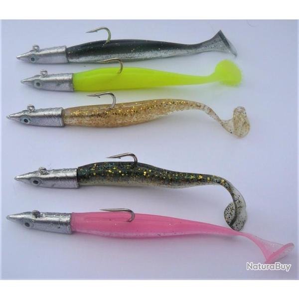 lot 2 :5 leurres de  type shad avec t�te  plomb�e de 10gr