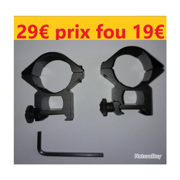 COLLIERS ALLUMINIUM �vid� pour tir guidon hausse  � 30 MM HT 15  RAIL 21        ref  13049 b