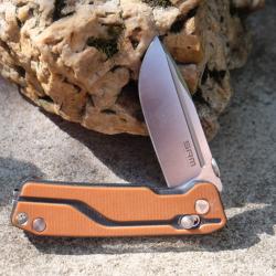 Couteau SRM Knives 7228 Ambi Lock Lame Acier D2 Manche Orange G10 Clip