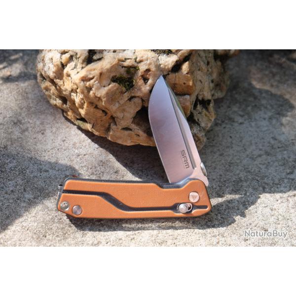 Couteau SRM Knives 7228 Ambi Lock Lame Acier D2 Manche Orange G10 Clip