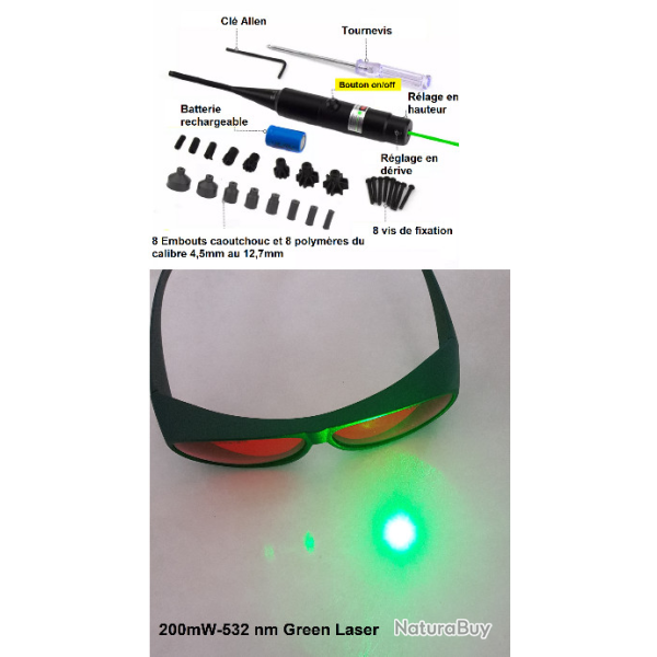 Collimateur de r�glage Laser Vert r�glable + Lunette de protection