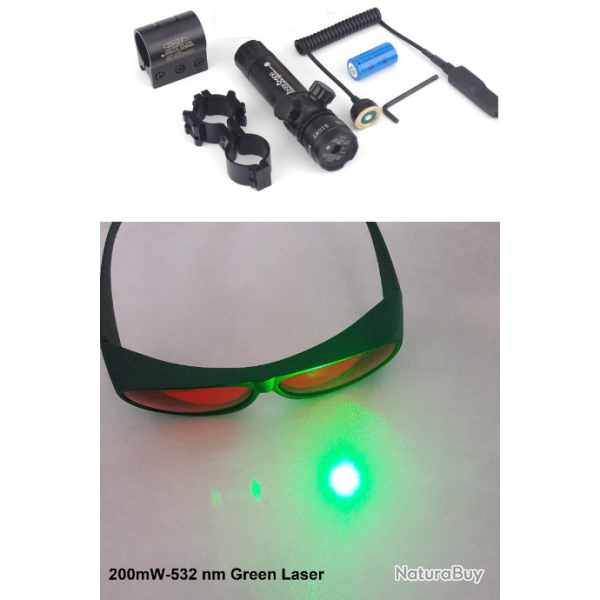 Kit Laser tactique point vert avec montage picatinny + d�clanchement d�port� + lunette de protection