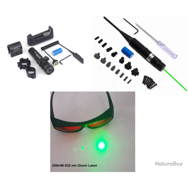 Kit Laser Vert tactique + Collimateur Laser Vert + Lunette de protection