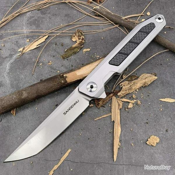 Couteau SRM 1162 Sanrenmu Tanto Lame 14C28N Manche Acier/Fibre Carbone IKBS Framelock Clip SRM1162