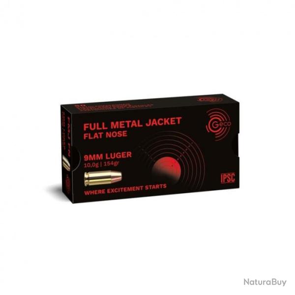 Munitions GECO cal.9mm fmj fn subsonique 10g 154gr par 50