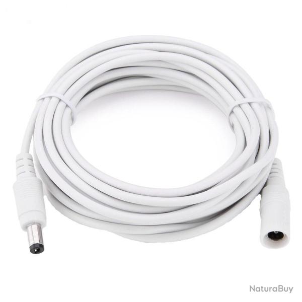 Cable Rallonge pour Alimentation 5.5mm Camera LED CCTV, Couleur: Blanc, Longueur: 3m