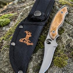 Couteau De Chasse Skinner BushCraft Lame Acier 440 Manche Bois Etui Nylon ER538
