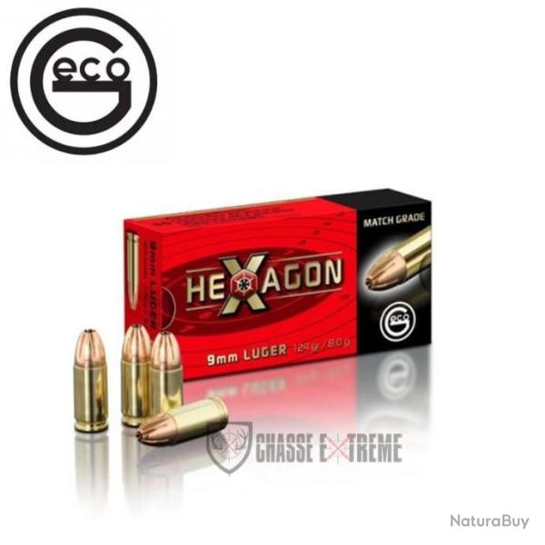Boite de 50 Munitions GECO Cal 9mm LUGER 124gr Hexagon