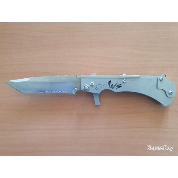 Couteau WILDSTEER W Pocket - Lame mixte 83mm - Manche acier - Clip