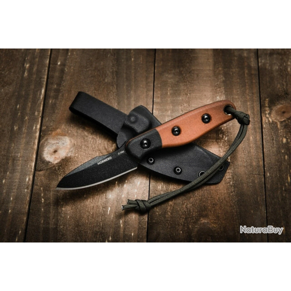 Couteau Tops Hornero Manche Tan/Black Lame Acier Carbone 1095 Etui Kydex Made In USA TPHORN01