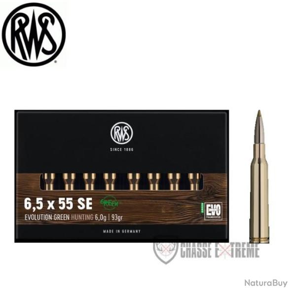 20 Munitions RWS Cal 6.5X55 SE 93gr Evo Green