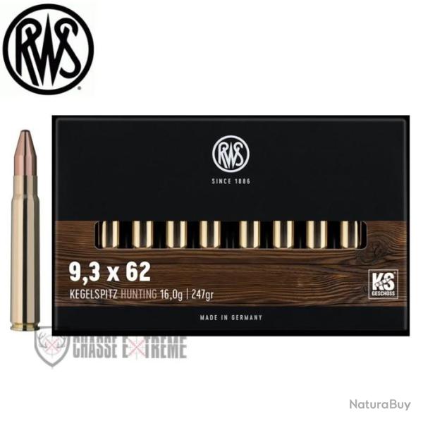 20 Munitions RWS Cal 9.3X62 247gr KS