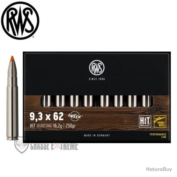 20 Munitions RWS Cal 9.3X62 250gr Hit Short Rifle