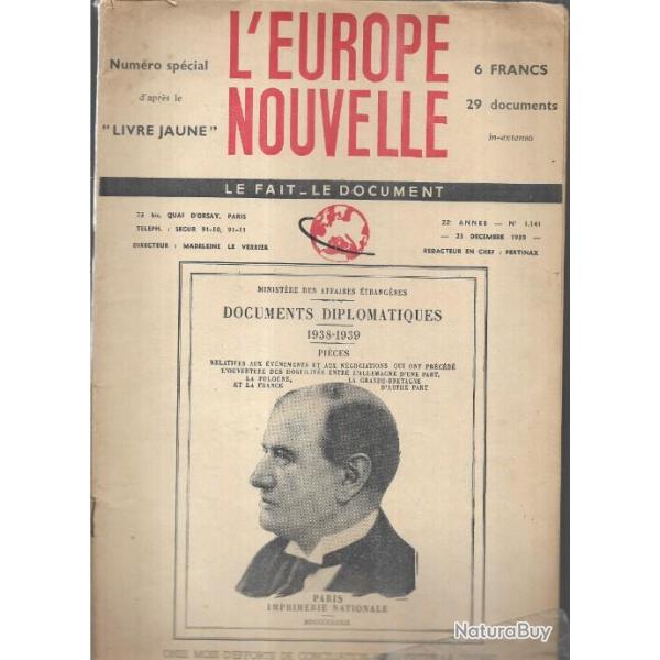 l'europe nouvelle 1141 23 d�cembre 1939, num�ro sp�cial d'apr�s le livre jaune