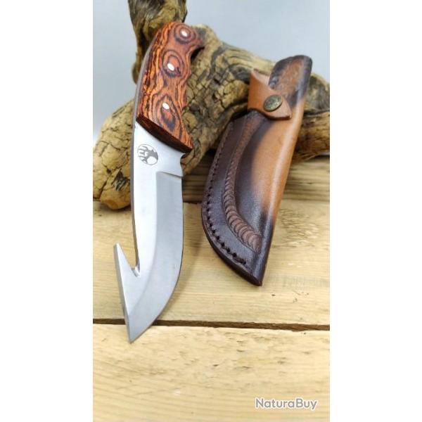 Couteau DE CHASSE  dpecer manche Bois AVEC ETUI cuir CK03018071n