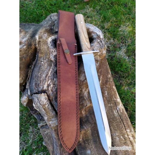 dague de chasse lame 28 cm en acier manche en bois 40 cm +Etui dague