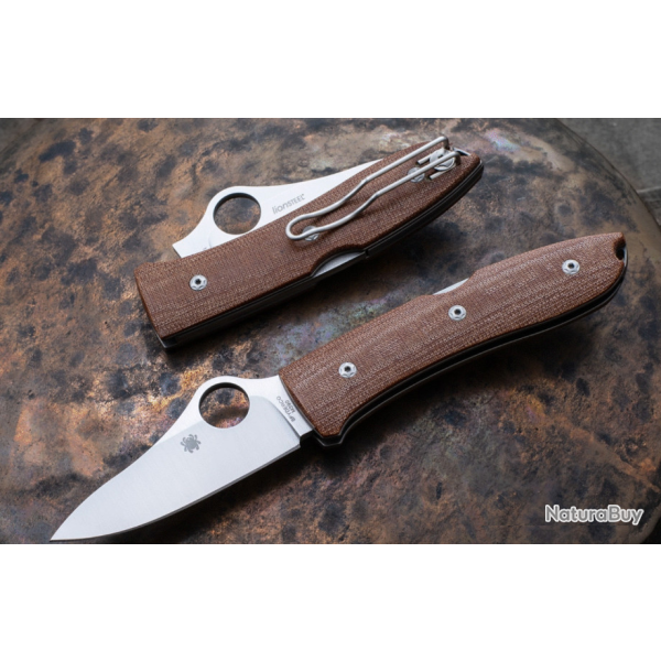 Couteau Spyderco SpyOpera Lame Acier M390 Manche Micarta Lockback Clip Made Italy SC255CMP