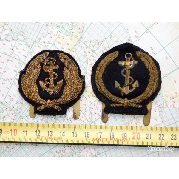 MARINE NATIONALE : 2 TRES ANCIENS INSIGNES CASQUETTE OFFICIER + OFFICIER MARINIER