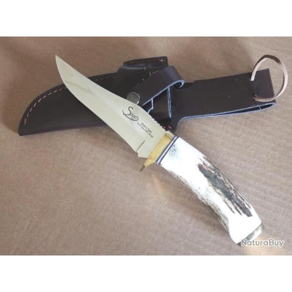 COUTEAU de CHASSE "STEEL", lame inox 12,5cm, manche cerf�