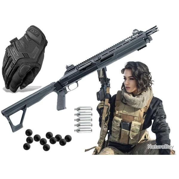 PACK FUSIL HDX 68 T4E CAL 68 - 16J avec 50 billes et 5 cartouches Co+ Paire de Gants