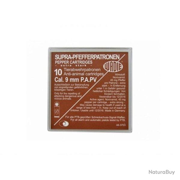 Balle de d�fence Wadie Supra Pepper � gaz - Par 10 - Cal. 9 mm P.A De