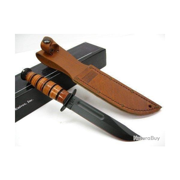 KA1251 Couteau Ka-Bar Short Lame Acier Carbone 1095 Manche & Etui Cuir Made USA