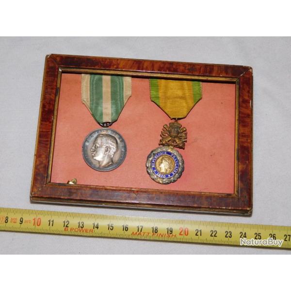 ITALIA : MEDAILLE TERREMOTO CALABRO SICULO 28-12-1908 + MEDAILLE MILITAIRE FRANCE + CADRE