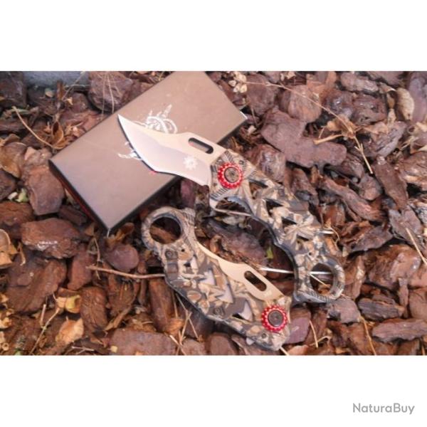 Couteau Camouflage Karambit "Deresrina" Manche Acier Avec Anneau