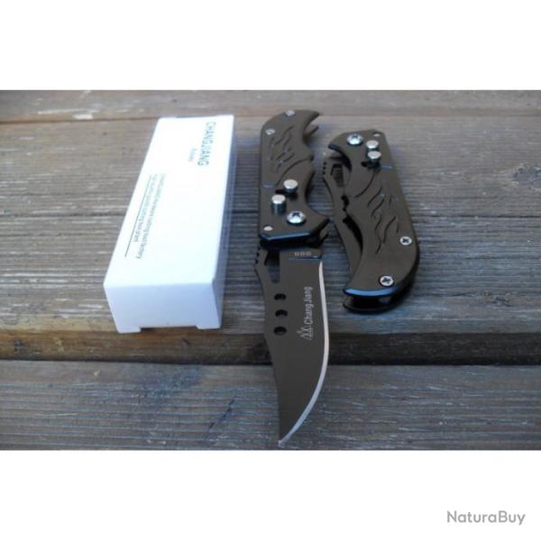 Petit Couteau Automatique Lame Acier 7 Cm Manche Acier Grav 9,5 Cm Chasse Pche Bivouac