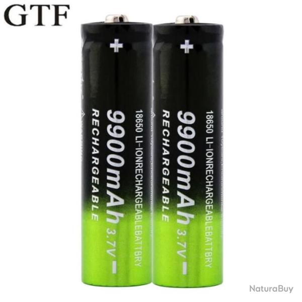Lot de 2 Batteries Piles Rechargeables GTF lithium-ion 3.7V 18650 9900mAh haute capacit�