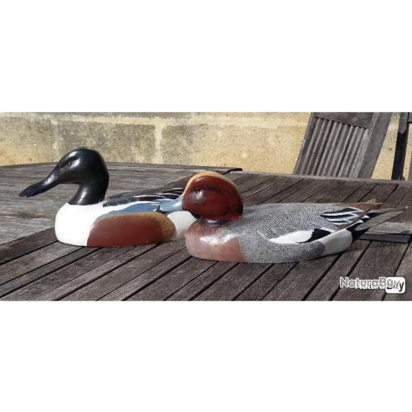 Lot de 2 Blettes en bois decoy sans d�faut : 1 siffleur et 1 souchet