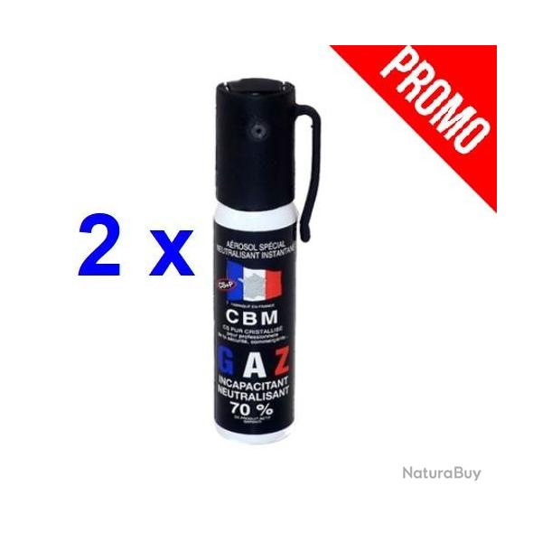 Pack 2 bombe lacrymogene Gaz CS 25 ml CBM promotion