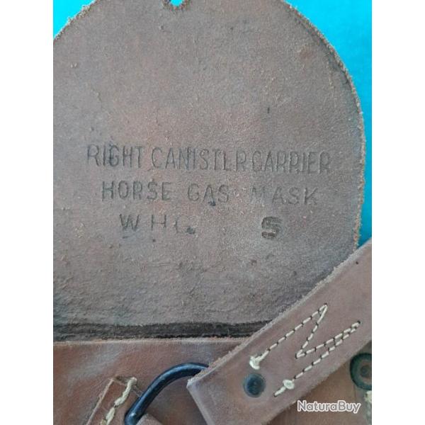 Vends rare sacoche porte masque gaz cavalerie us ww1 ( right canister carrier horse gas mask )
