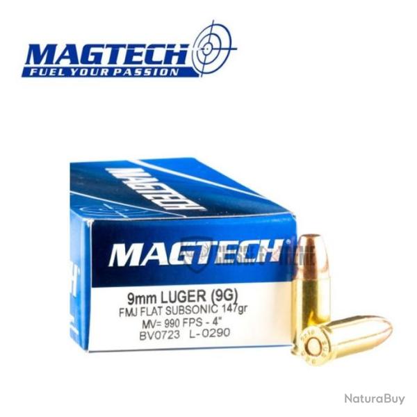 50 Munitions MAGTECH cal 9mm Luger 147gr FMJ Flat Subsonic