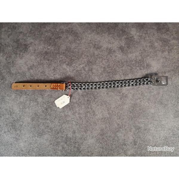 Collier Chien m�tal + cuir Grosses mailles