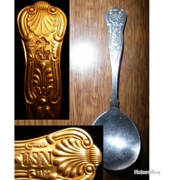 Rare CUILLERE OFFICIER MARINE WW2 US NAVY SILVER SOUP SPOON OFFICER 12,2 cms WWII couvert