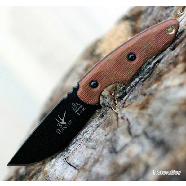 Couteau Tops 3 Pointer Tan Lame Acier Carbone 1095 Manche Micarta Etui Kydex Made In USA TP3PR02