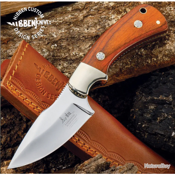Couteau Hibben Diamondback Lame Acier 7Cr17 Manche Bois Etui Cuir GH5100