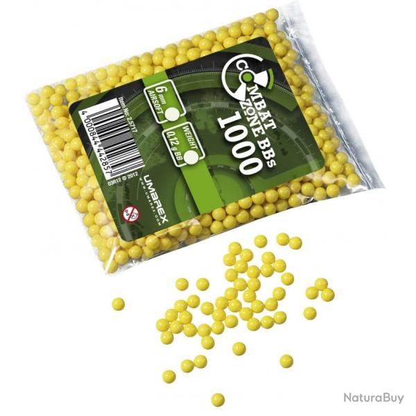 Billes bbs 6mm combat zone jaune 0.12g sachet X1000