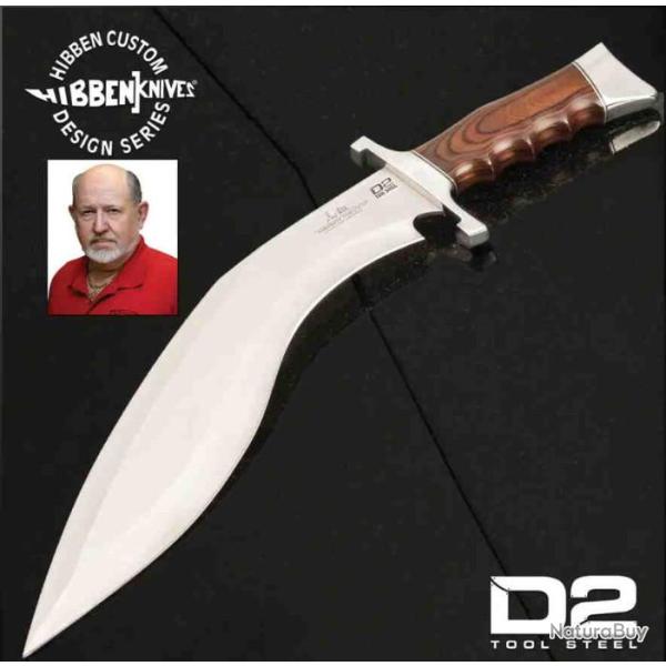 Couteau Hibben Kukri Fighter Knife D2 Manche Bois Lame D2 Etui Cuir GH5094
