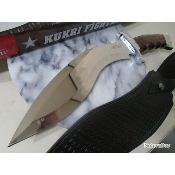 Couteau Hibben Kukri Fighter Knife 5Cr15MoV Manche Bois Lame D2 Etui Cuir GH5095