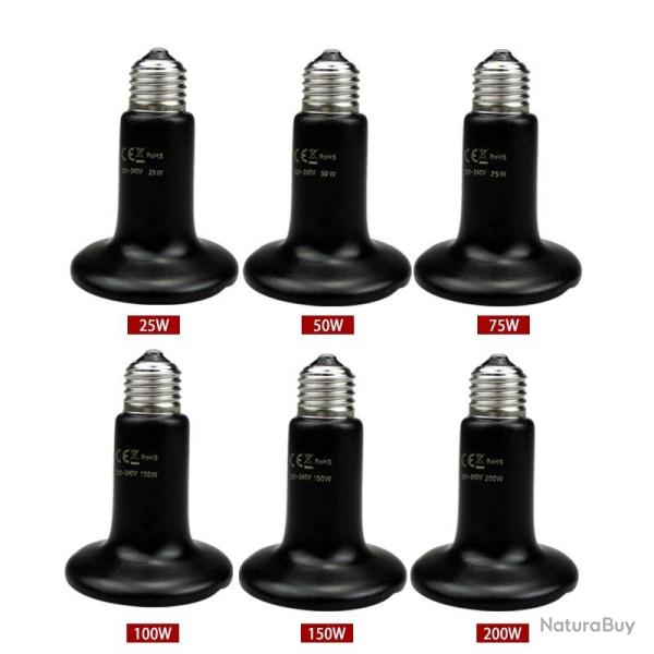 Ampoule Chauffante Ceramique Noir pour Reptiles, Modele: 25W