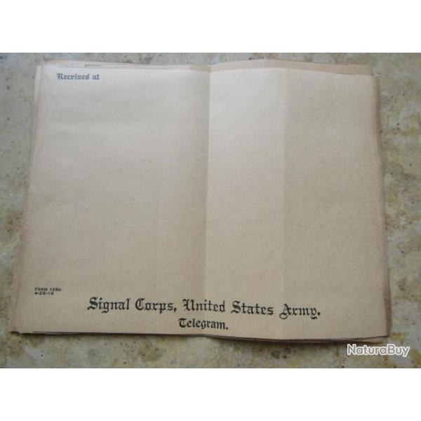1 t�legramme mail US army WW1 premi�re  guerre am�ricain  courrier vierge  avril 1918 signal corps