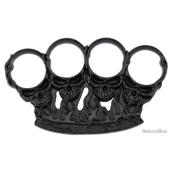 Poing am�ricain t�tes de mort en m�tal bronz� noir