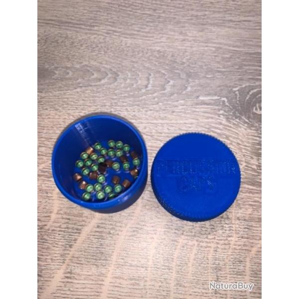 Boite avec fermeture � visser bleu pour ranger les amorces des armes � poudre noire 1075 et 209.