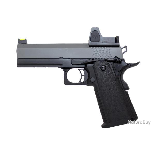 R�plique GBB Raven gaz Hi-Capa 4.3 Noir / Gris 0,9J + point rouge BDS