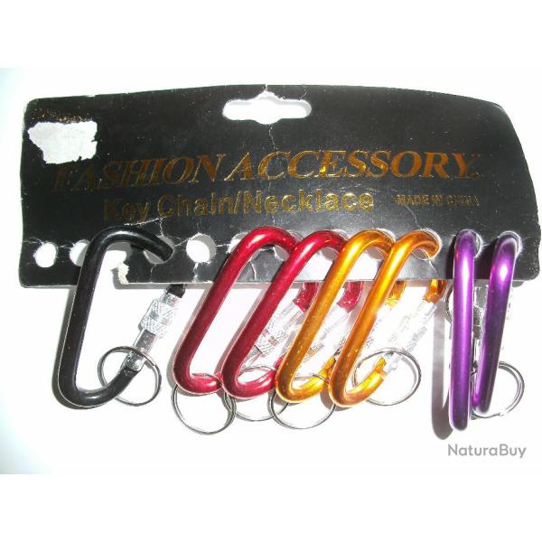 LOT 7 PORTE CLEF IMITATION MOUSQUETON DIVERS COULEURS