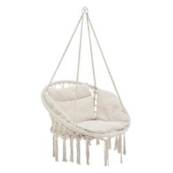 Hamac si&egrave;ge rond avec coussin chaise suspendue jusqu'&agrave; 150kg d'assise 60 cm cr&egrave;me 03_0006058