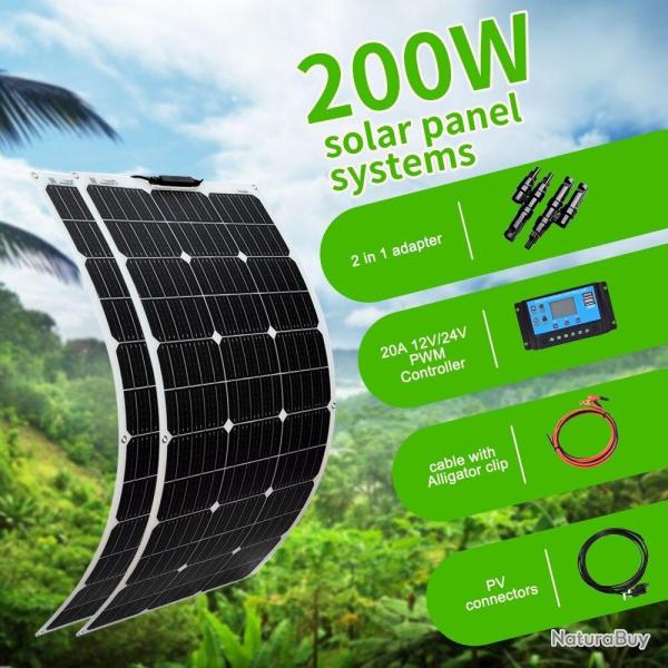 Kit Panneau Solaire Flexible 12/24v, Modele: Kit 200W 20A